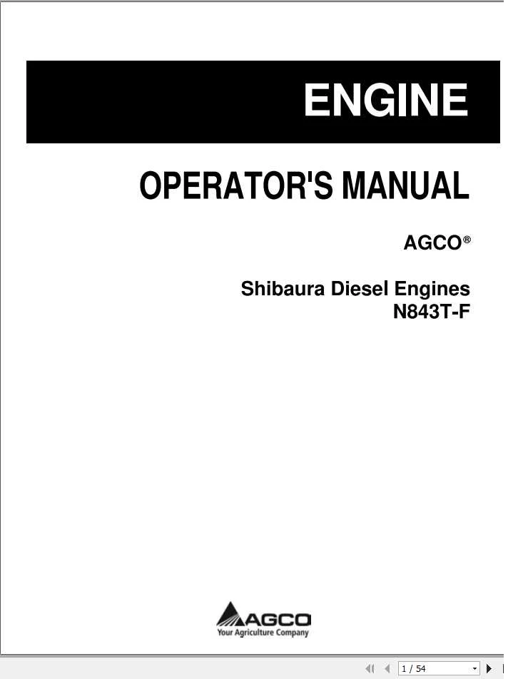 AGCO Shibaura Diesel Engines N843T-F N844L-F N844LT Operator & Service Manual