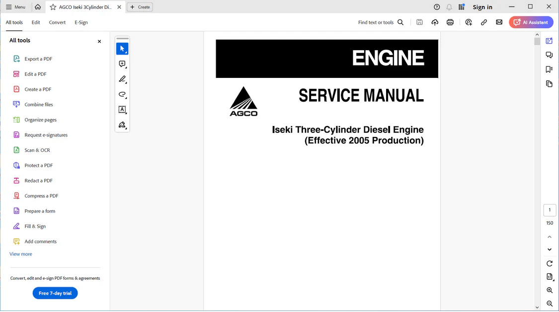 AGCO Iseki Three-Cylinder Diesel Engine Service Manual