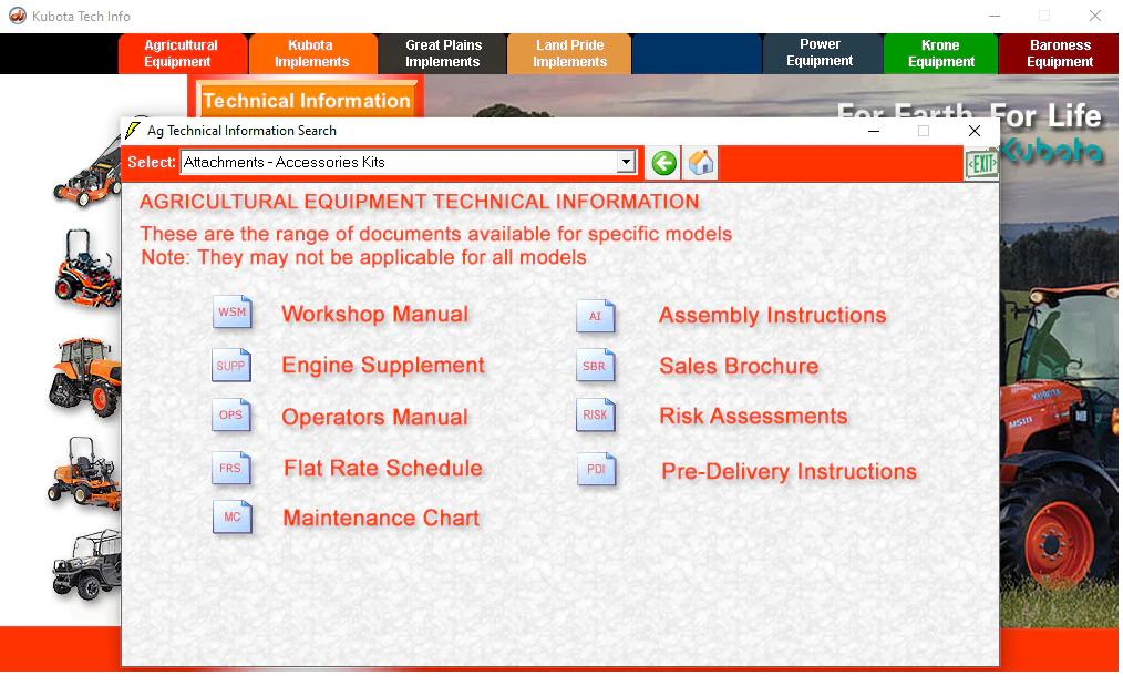 Kubota & Krone Agricultural Machinery Technical Information (Workshop Manual, Parts Manual, Service Information)