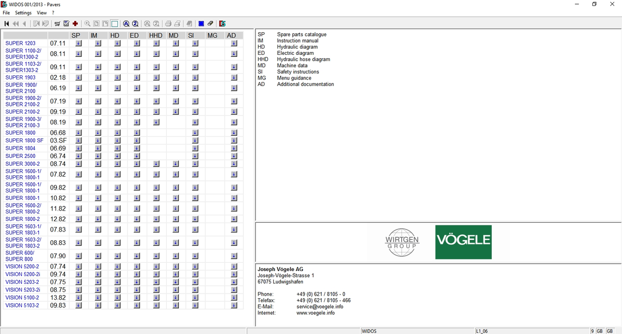 Wirtgen WIDOS Spare Parts Catalog [01.2013]